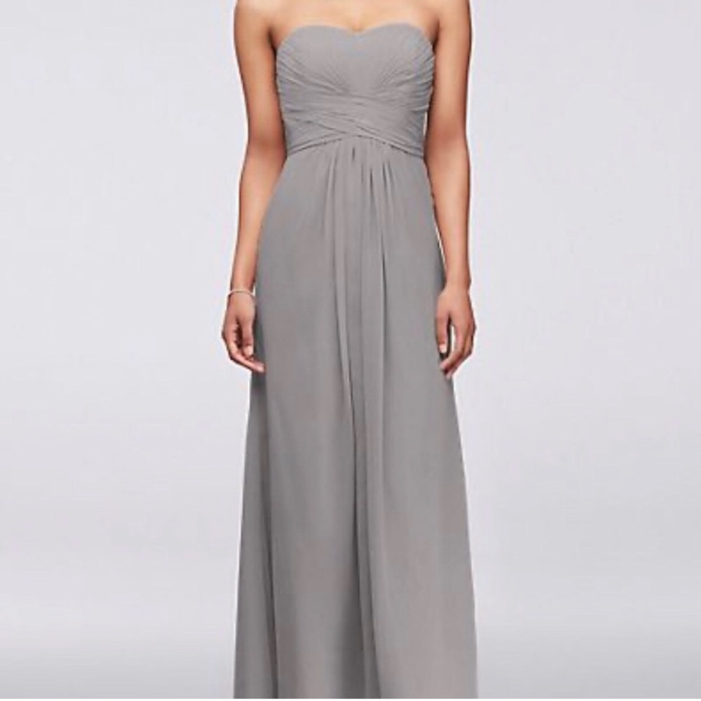 David’s Bridal Dress Size 6 Mercury Gray Strapless Chiffon Pleat Bridesmaid NWT